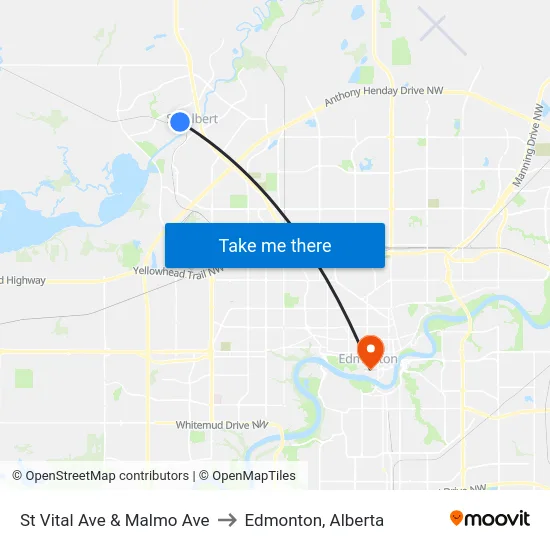 St Vital Ave & Malmo Ave to Edmonton, Alberta map