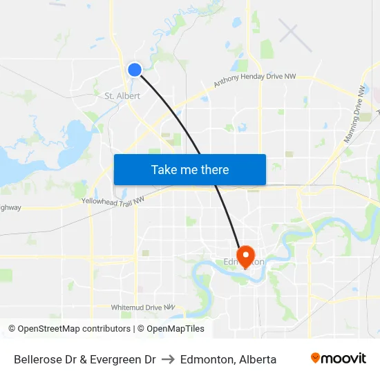 Bellerose Dr & Evergreen Dr to Edmonton, Alberta map