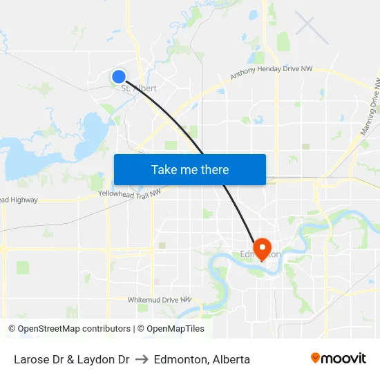 Larose Dr & Laydon Dr to Edmonton, Alberta map