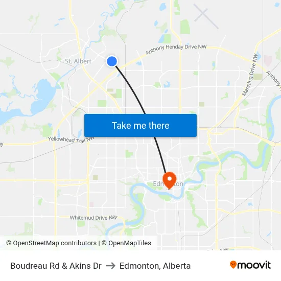 Boudreau Rd & Akins Dr to Edmonton, Alberta map