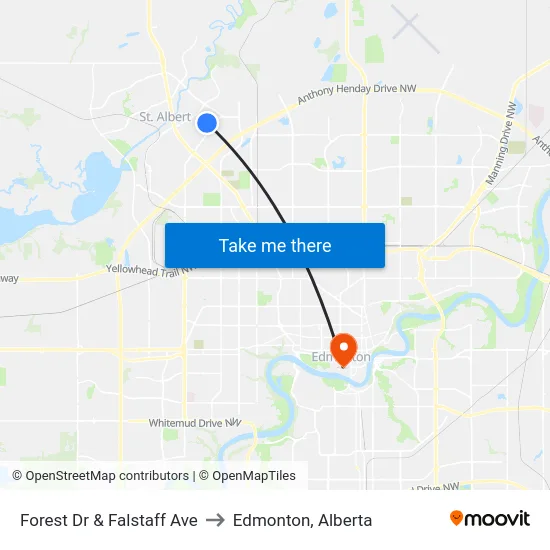 Forest Dr & Falstaff Ave to Edmonton, Alberta map