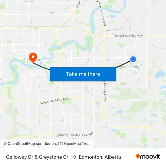 Galloway Dr & Greystone Cr to Edmonton, Alberta map