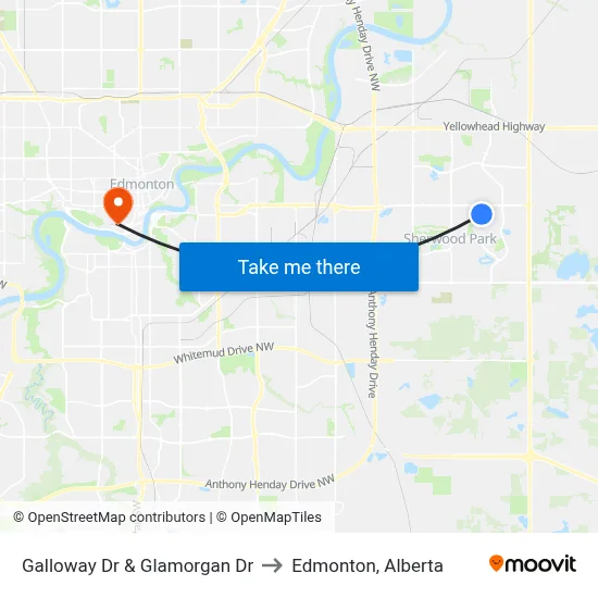 Galloway Dr & Glamorgan Dr to Edmonton, Alberta map