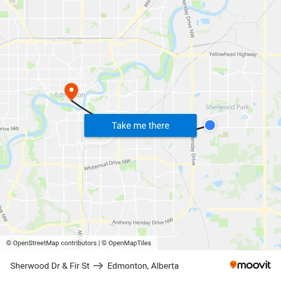 Sherwood Dr & Fir St to Edmonton, Alberta map