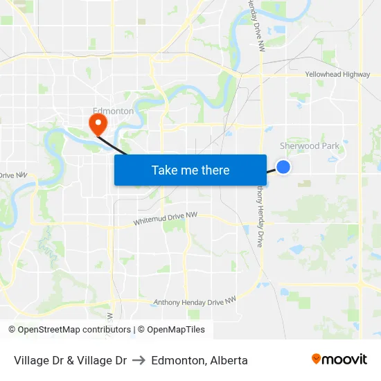 Village Dr & Village Dr to Edmonton, Alberta map
