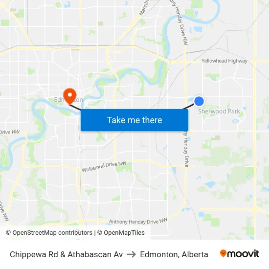 Chippewa Rd & Athabascan Av to Edmonton, Alberta map