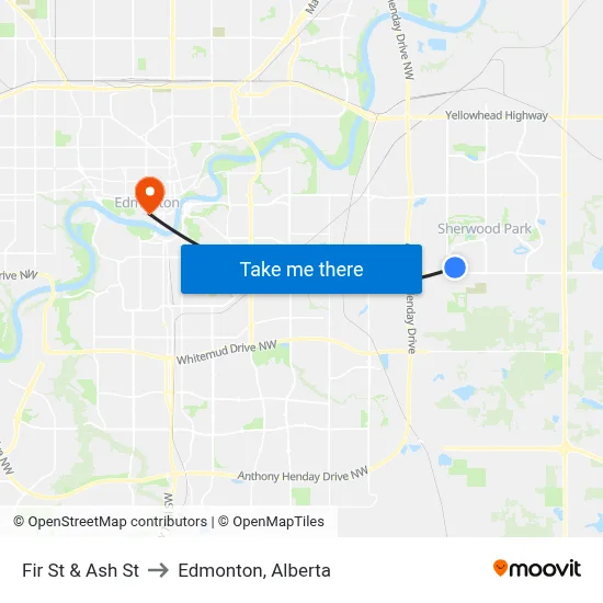 Fir St & Ash St to Edmonton, Alberta map