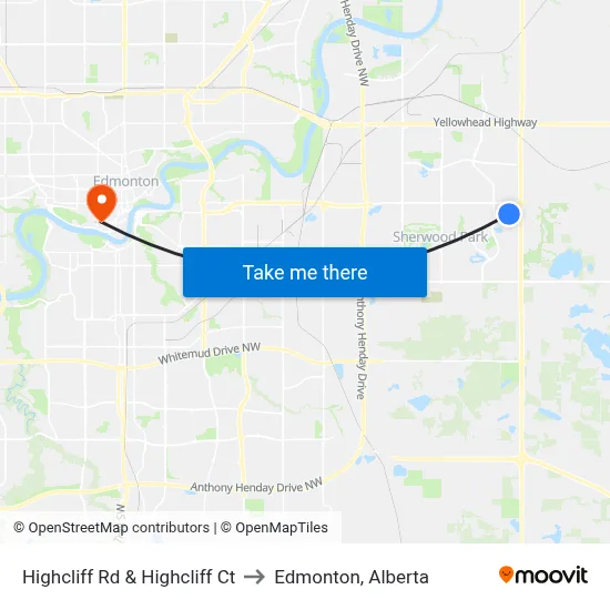 Highcliff Rd & Highcliff Ct to Edmonton, Alberta map