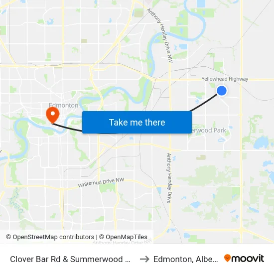 Clover Bar Rd & Summerwood Blvd to Edmonton, Alberta map