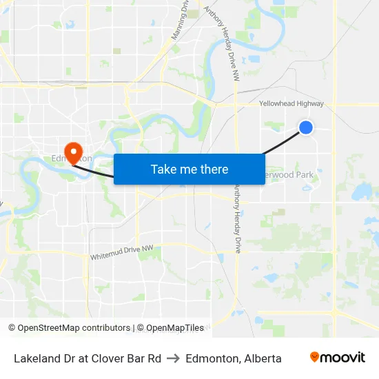 Lakeland Dr at Clover Bar Rd to Edmonton, Alberta map