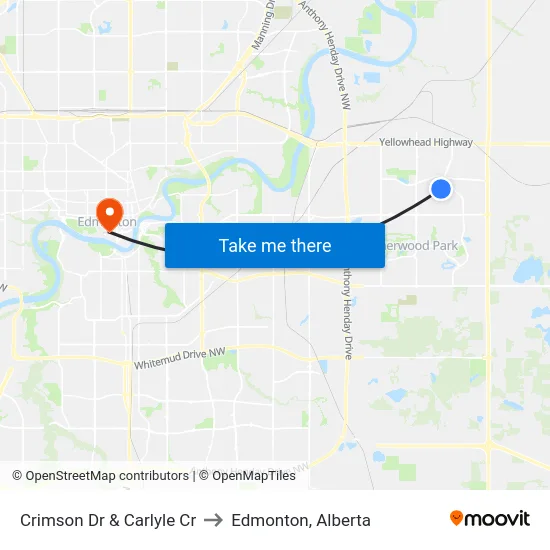 Crimson Dr & Carlyle Cr to Edmonton, Alberta map