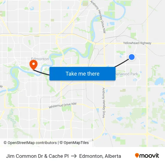Jim Common Dr & Cache Pl to Edmonton, Alberta map