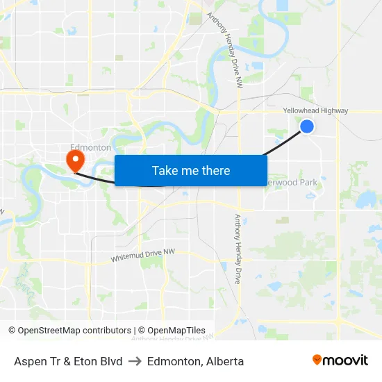 Aspen Tr & Eton Blvd to Edmonton, Alberta map