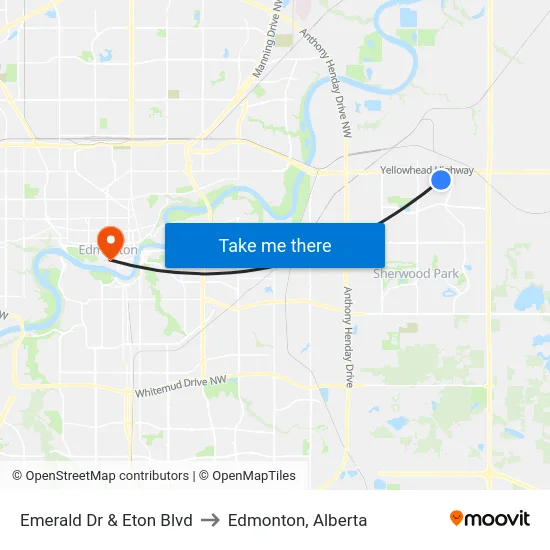 Emerald Dr & Eton Blvd to Edmonton, Alberta map