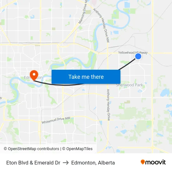Eton Blvd & Emerald Dr to Edmonton, Alberta map