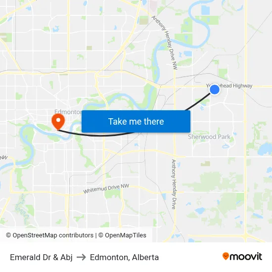 Emerald Dr & Abj to Edmonton, Alberta map