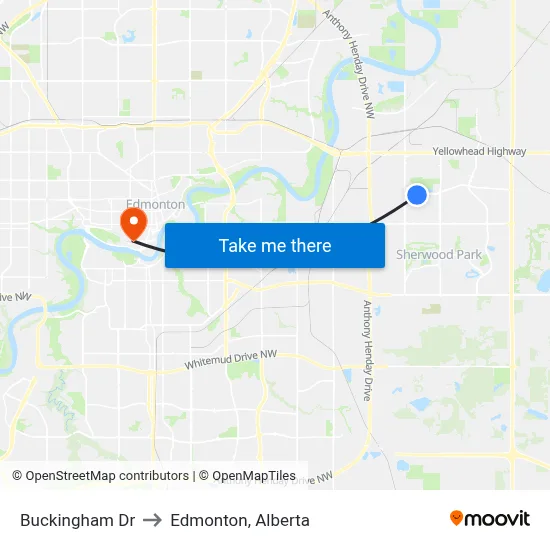 Buckingham Dr to Edmonton, Alberta map