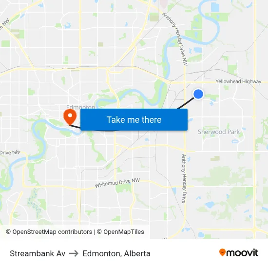 Streambank Av to Edmonton, Alberta map
