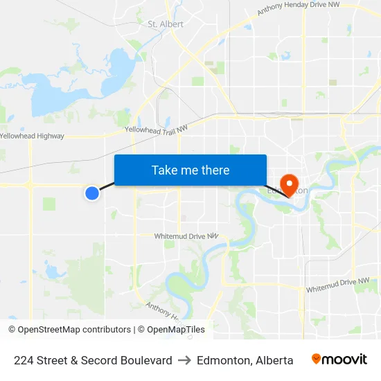 224 Street & Secord Boulevard to Edmonton, Alberta map