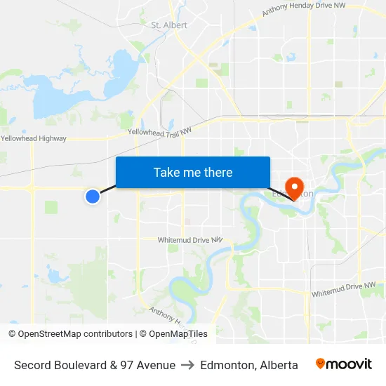 Secord Boulevard & 97 Avenue to Edmonton, Alberta map