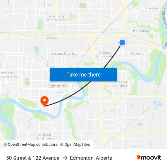 50 Street & 122 Avenue to Edmonton, Alberta map