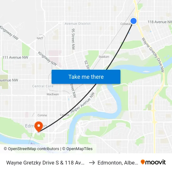 Wayne Gretzky Drive S & 118 Avenue to Edmonton, Alberta map