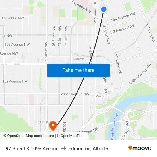 97 Street & 109a Avenue to Edmonton, Alberta map