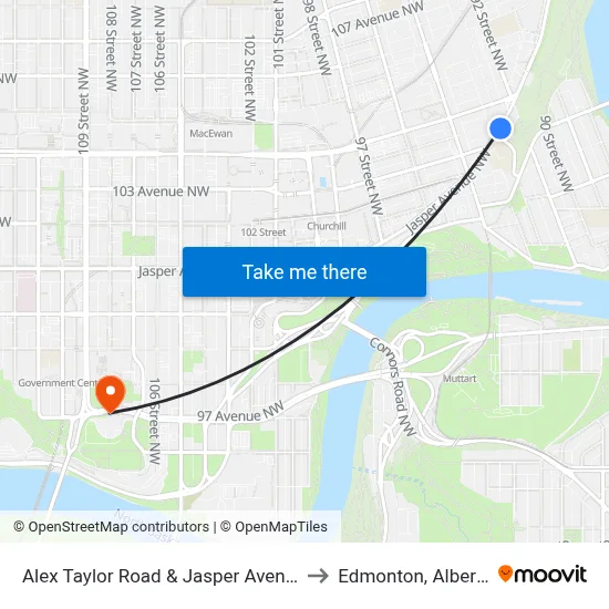 Alex Taylor Road & Jasper Avenue to Edmonton, Alberta map