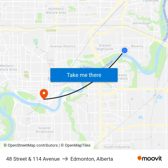 48 Street & 114 Avenue to Edmonton, Alberta map