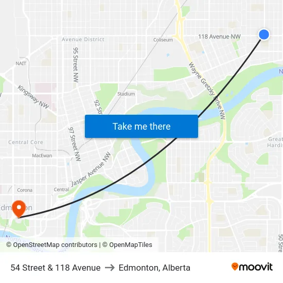 54 Street & 118 Avenue to Edmonton, Alberta map