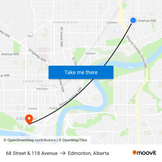 68 Street & 118 Avenue to Edmonton, Alberta map