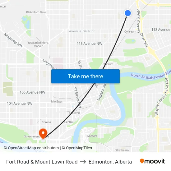 Fort Road & Mount Lawn Road to Edmonton, Alberta map