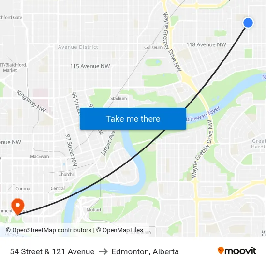 54 Street & 121 Avenue to Edmonton, Alberta map