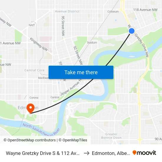 Wayne Gretzky Drive S & 112 Avenue to Edmonton, Alberta map