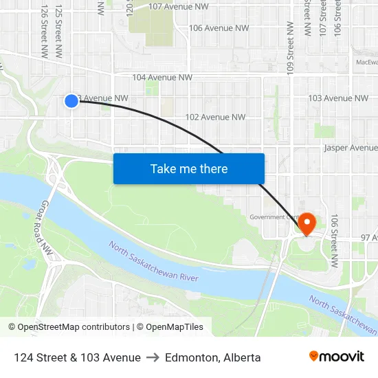 124 Street & 103 Avenue to Edmonton, Alberta map