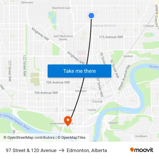 97 Street & 120 Avenue to Edmonton, Alberta map