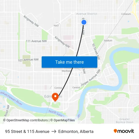 95 Street & 115 Avenue to Edmonton, Alberta map