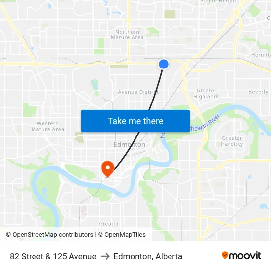 82 Street & 125 Avenue to Edmonton, Alberta map