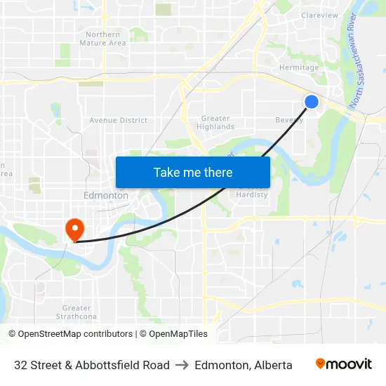 32 Street & Abbottsfield Road to Edmonton, Alberta map
