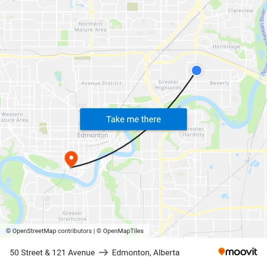 50 Street & 121 Avenue to Edmonton, Alberta map