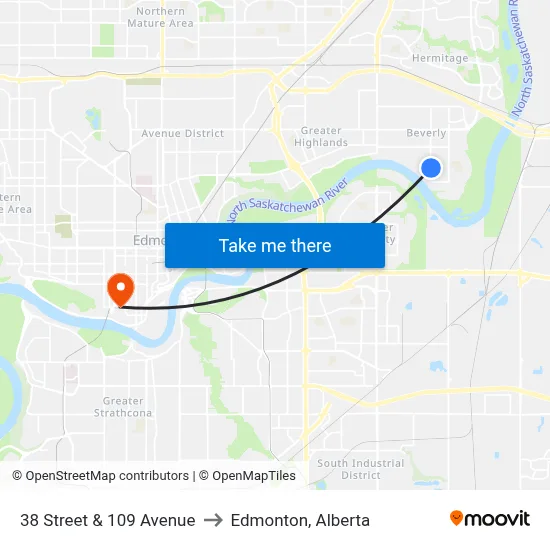 38 Street & 109 Avenue to Edmonton, Alberta map