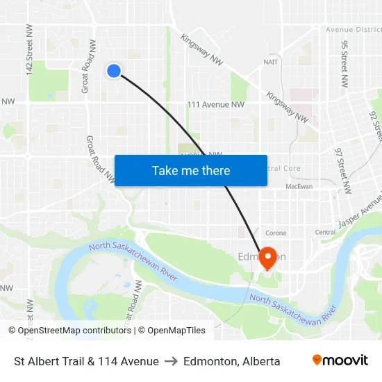 St Albert Trail & 114 Avenue to Edmonton, Alberta map