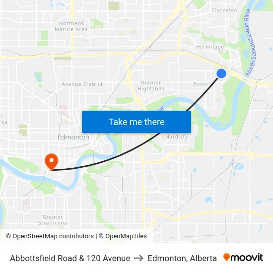Abbottsfield Road & 120 Avenue to Edmonton, Alberta map