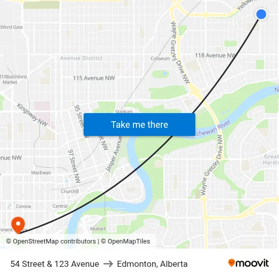 54 Street & 123 Avenue to Edmonton, Alberta map