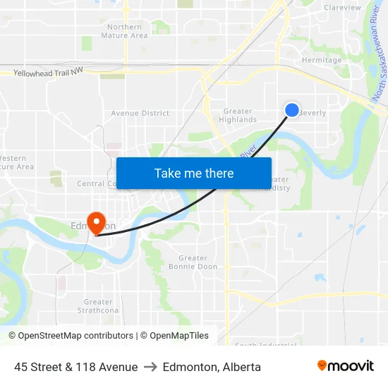 45 Street & 118 Avenue to Edmonton, Alberta map