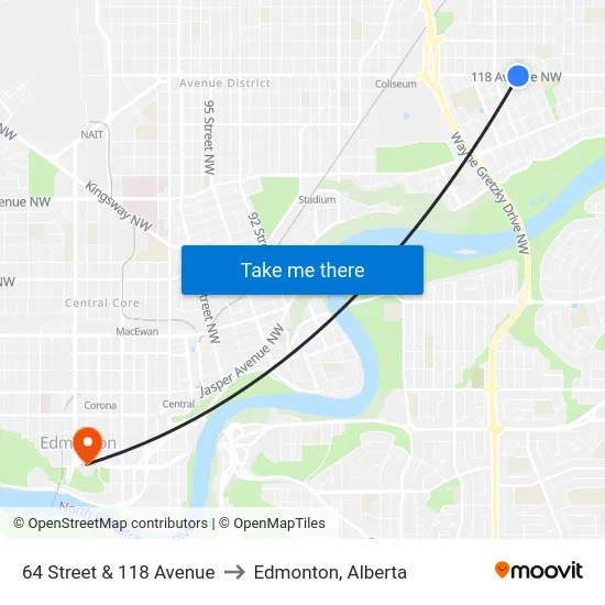 64 Street & 118 Avenue to Edmonton, Alberta map