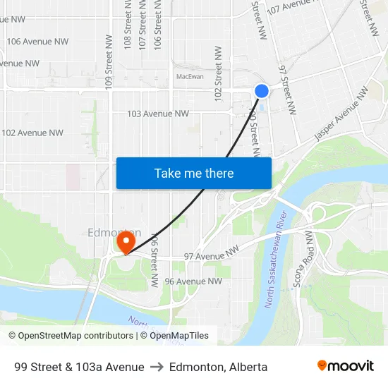 99 Street & 103a Avenue to Edmonton, Alberta map