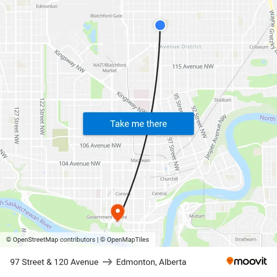 97 Street & 120 Avenue to Edmonton, Alberta map