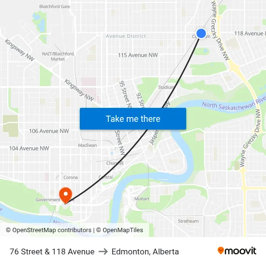 76 Street & 118 Avenue to Edmonton, Alberta map