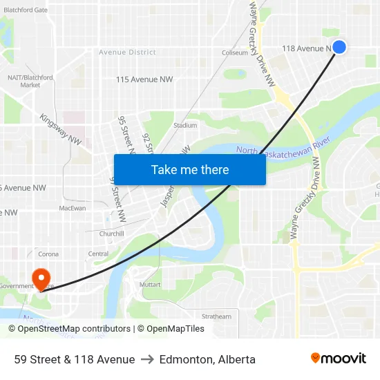59 Street & 118 Avenue to Edmonton, Alberta map